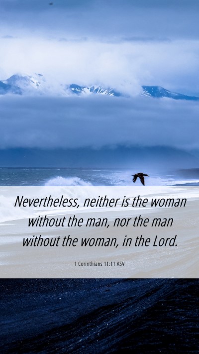 Picture 06 - 1 Corinthians 11:11 ASV Mobile Phone Wallpaper - Nevertheless, neither is the woman without the - Mobile Bible Verse Wallpaper