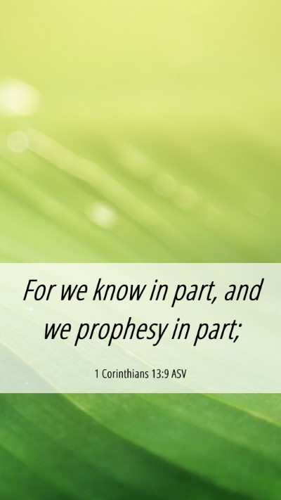 Picture 06 - 1 Corinthians 13:9 ASV Mobile Phone Wallpaper - For we know in part, and we prophesy in - Mobile Bible Verse Wallpaper
