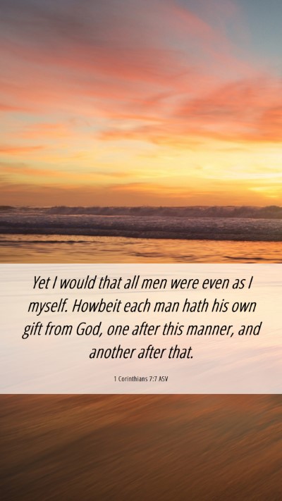 Picture 06 - 1 Corinthians 7:7 ASV Mobile Phone Wallpaper - Yet I would that all men were even as I myself. - Mobile Bible Verse Wallpaper