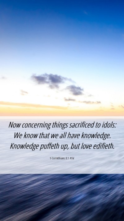 Picture 06 - 1 Corinthians 8:1 ASV Mobile Phone Wallpaper - Now concerning things sacrificed to idols: We - Mobile Bible Verse Wallpaper