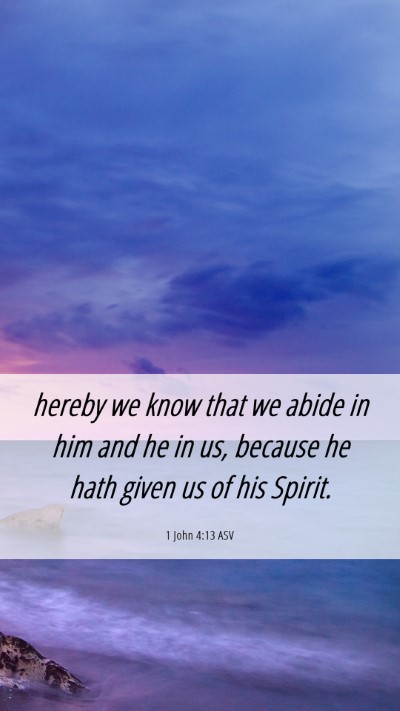 Picture 06 - 1 John 4:13 ASV Mobile Phone Wallpaper - hereby we know that we abide in him and he in us, - Mobile Bible Verse Wallpaper