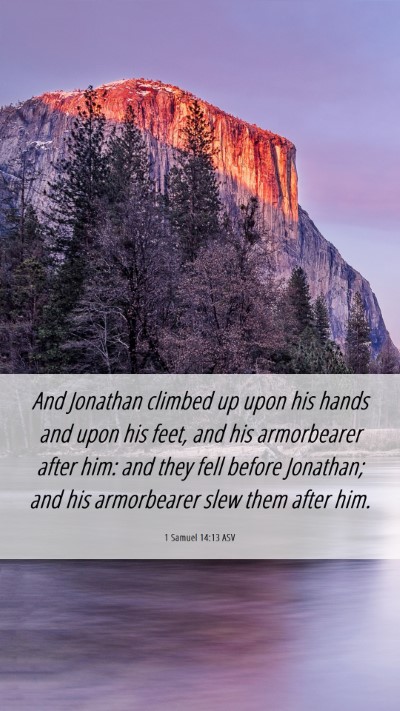 Picture 06 - 1 Samuel 14:13 ASV Mobile Phone Wallpaper - And Jonathan climbed up upon his hands and upon - Mobile Bible Verse Wallpaper