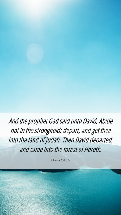 Picture 06 - 1 Samuel 22:5 ASV Mobile Phone Wallpaper - And the prophet Gad said unto David, Abide not in - Mobile Bible Verse Wallpaper
