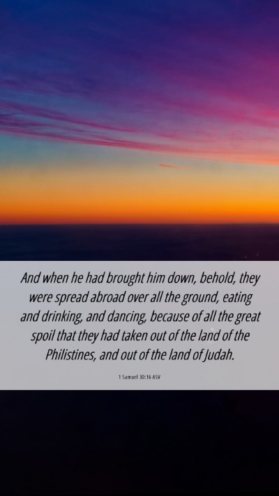 Picture 06 - 1 Samuel 30:16 ASV Mobile Phone Wallpaper - And when he had brought him down, behold, they - Mobile Bible Verse Wallpaper