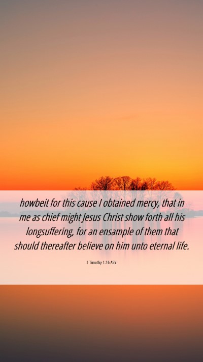 Picture 06 - 1 Timothy 1:16 ASV Mobile Phone Wallpaper - howbeit for this cause I obtained mercy, that in - Mobile Bible Verse Wallpaper