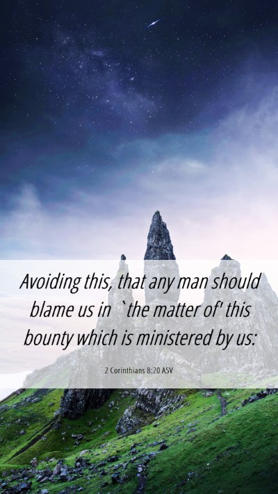 Picture 06 - 2 Corinthians 8:20 ASV Mobile Phone Wallpaper - Avoiding this, that any man should blame us in - Mobile Bible Verse Wallpaper
