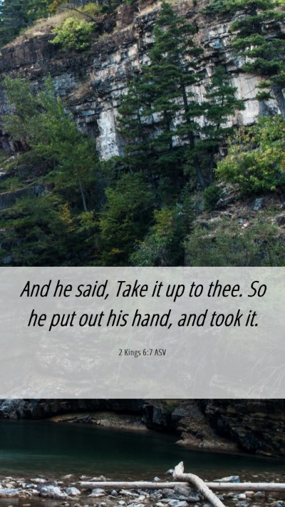 Picture 06 - 2 Kings 6:7 ASV Mobile Phone Wallpaper - And he said, Take it up to thee. So he put out - Mobile Bible Verse Wallpaper