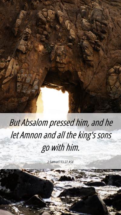 Picture 06 - 2 Samuel 13:27 ASV Mobile Phone Wallpaper - But Absalom pressed him, and he let Amnon and all - Mobile Bible Verse Wallpaper