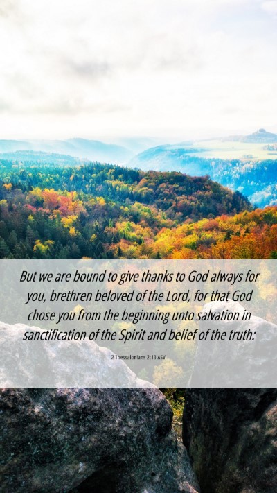 Picture 06 - 2 Thessalonians 2:13 ASV Mobile Phone Wallpaper - But we are bound to give thanks to God always for - Mobile Bible Verse Wallpaper