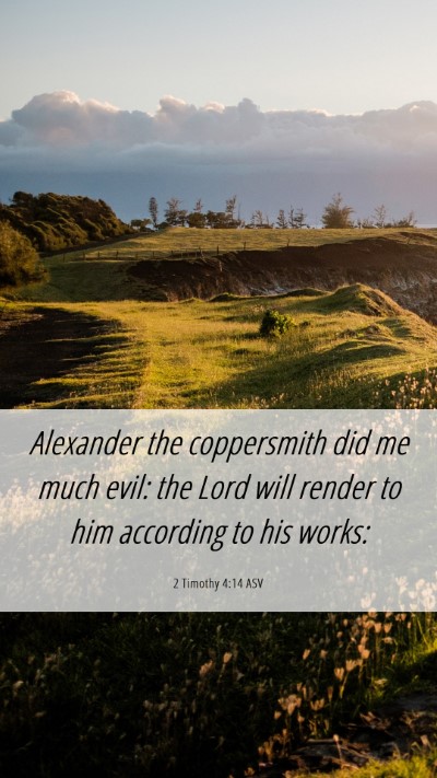 Picture 06 - 2 Timothy 4:14 ASV Mobile Phone Wallpaper - Alexander the coppersmith did me much evil: the - Mobile Bible Verse Wallpaper