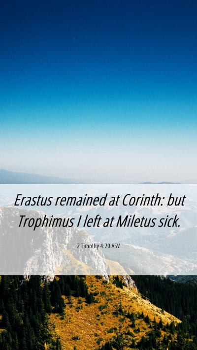 Picture 06 - 2 Timothy 4:20 ASV Mobile Phone Wallpaper - Erastus remained at Corinth: but Trophimus I left - Mobile Bible Verse Wallpaper