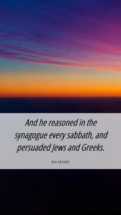 Picture 06 - Acts 18:4 ASV Mobile Phone Wallpaper - And he reasoned in the synagogue every sabbath, - Mobile Bible Verse Wallpaper