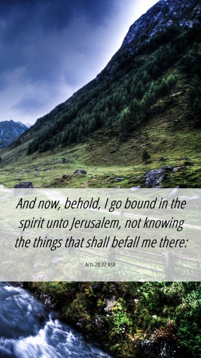 Picture 06 - Acts 20:22 ASV Mobile Phone Wallpaper - And now, behold, I go bound in the spirit unto - Mobile Bible Verse Wallpaper