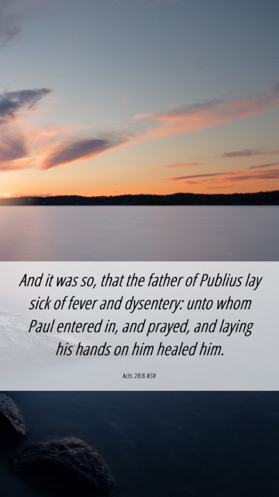 Picture 06 - Acts 28:8 ASV Mobile Phone Wallpaper - And it was so, that the father of Publius lay - Mobile Bible Verse Wallpaper