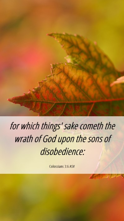 Picture 06 - Colossians 3:6 ASV Mobile Phone Wallpaper - for which things' sake cometh the wrath of God - Mobile Bible Verse Wallpaper