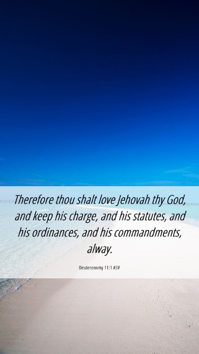 Picture 06 - Deuteronomy 11:1 ASV Mobile Phone Wallpaper - Therefore thou shalt love Jehovah thy God, and - Mobile Bible Verse Wallpaper