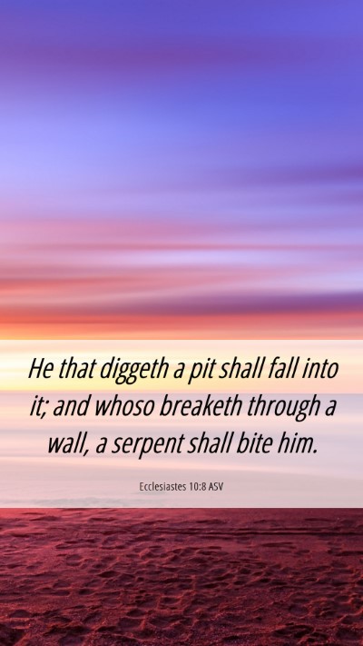 Picture 06 - Ecclesiastes 10:8 ASV Mobile Phone Wallpaper - He that diggeth a pit shall fall into it; and - Mobile Bible Verse Wallpaper