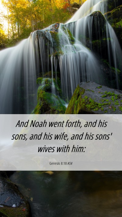 Picture 06 - Genesis 8:18 ASV Mobile Phone Wallpaper - And Noah went forth, and his sons, and his wife, - Mobile Bible Verse Wallpaper