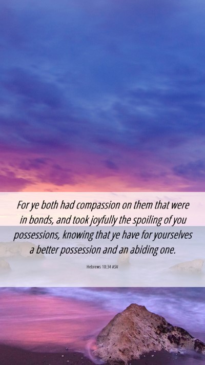 Picture 06 - Hebrews 10:34 ASV Mobile Phone Wallpaper - For ye both had compassion on them that were in - Mobile Bible Verse Wallpaper