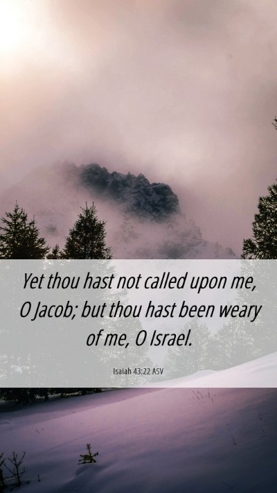 Picture 06 - Isaiah 43:22 ASV Mobile Phone Wallpaper - Yet thou hast not called upon me, O Jacob; but - Mobile Bible Verse Wallpaper