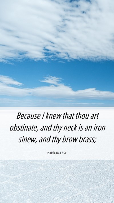 Picture 06 - Isaiah 48:4 ASV Mobile Phone Wallpaper - Because I knew that thou art obstinate, and thy - Mobile Bible Verse Wallpaper