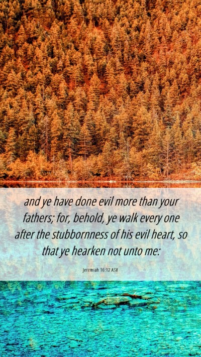 Picture 06 - Jeremiah 16:12 ASV Mobile Phone Wallpaper - and ye have done evil more than your fathers; - Mobile Bible Verse Wallpaper