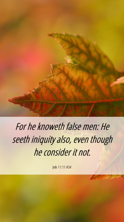 Picture 06 - Job 11:11 ASV Mobile Phone Wallpaper - For he knoweth false men: He seeth iniquity also, - Mobile Bible Verse Wallpaper