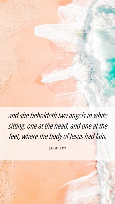 Picture 06 - John 20:12 ASV Mobile Phone Wallpaper - and she beholdeth two angels in white sitting, - Mobile Bible Verse Wallpaper