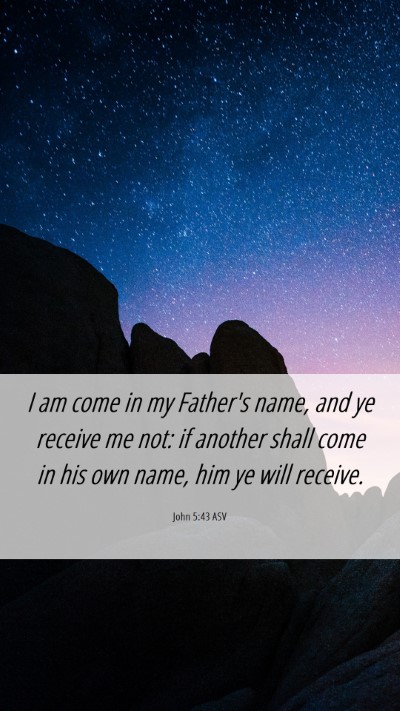 Picture 06 - John 5:43 ASV Mobile Phone Wallpaper - I am come in my Father's name, and ye receive me - Mobile Bible Verse Wallpaper