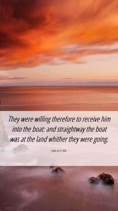 Picture 06 - John 6:21 ASV Mobile Phone Wallpaper - They were willing therefore to receive him into - Mobile Bible Verse Wallpaper