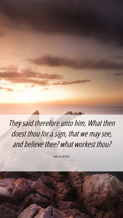 Picture 06 - John 6:30 ASV Mobile Phone Wallpaper - They said therefore unto him, What then doest - Mobile Bible Verse Wallpaper