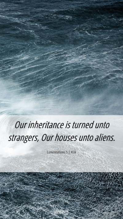 Picture 06 - Lamentations 5:2 ASV Mobile Phone Wallpaper - Our inheritance is turned unto strangers, Our - Mobile Bible Verse Wallpaper