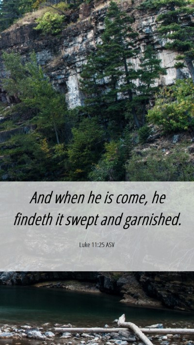 Picture 06 - Luke 11:25 ASV Mobile Phone Wallpaper - And when he is come, he findeth it swept and - Mobile Bible Verse Wallpaper