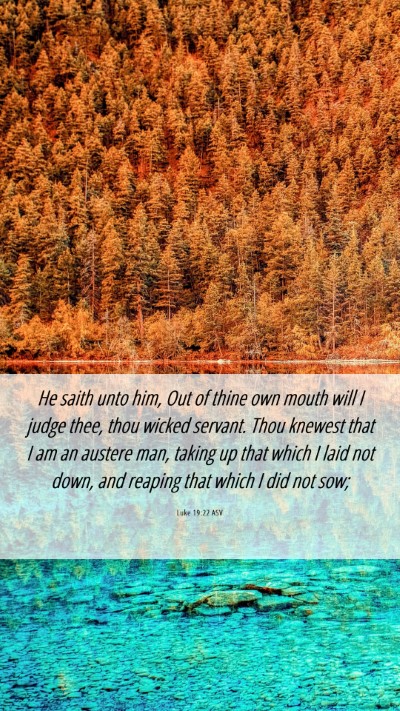 Picture 06 - Luke 19:22 ASV Mobile Phone Wallpaper - He saith unto him, Out of thine own mouth will I - Mobile Bible Verse Wallpaper