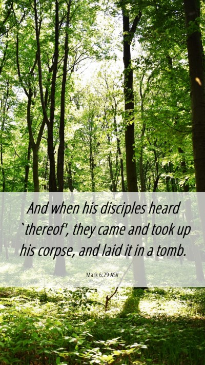 Picture 06 - Mark 6:29 ASV Mobile Phone Wallpaper - And when his disciples heard `thereof', they came - Mobile Bible Verse Wallpaper