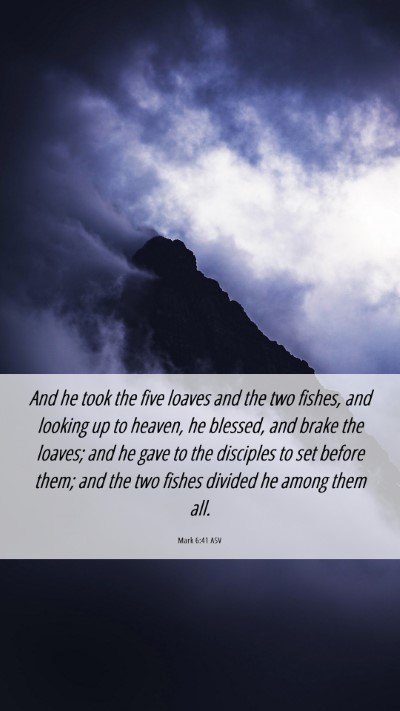 Picture 06 - Mark 6:41 ASV Mobile Phone Wallpaper - And he took the five loaves and the two fishes, - Mobile Bible Verse Wallpaper