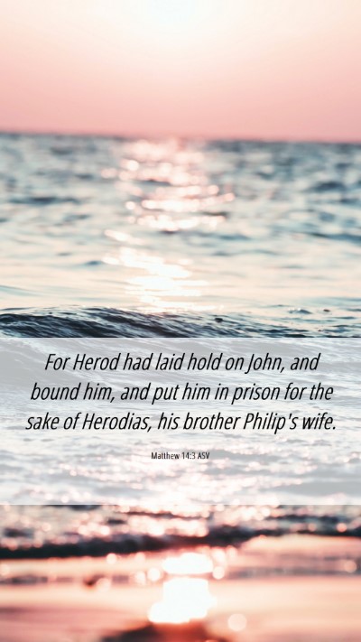Picture 06 - Matthew 14:3 ASV Mobile Phone Wallpaper - For Herod had laid hold on John, and bound him, - Mobile Bible Verse Wallpaper