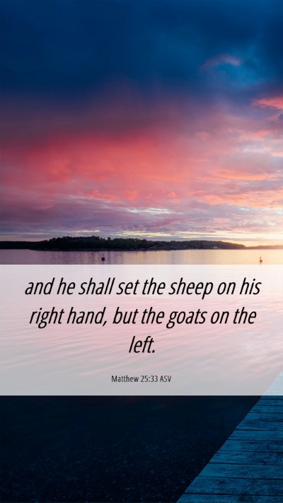 Picture 06 - Matthew 25:33 ASV Mobile Phone Wallpaper - and he shall set the sheep on his right hand, but - Mobile Bible Verse Wallpaper