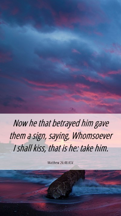 Picture 06 - Matthew 26:48 ASV Mobile Phone Wallpaper - Now he that betrayed him gave them a sign, - Mobile Bible Verse Wallpaper
