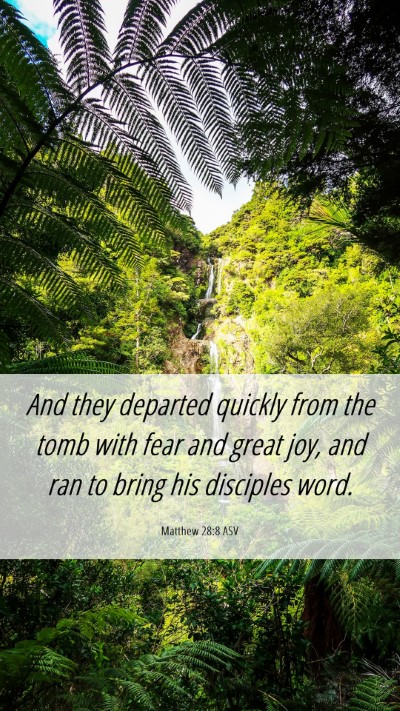 Picture 06 - Matthew 28:8 ASV Mobile Phone Wallpaper - And they departed quickly from the tomb with fear - Mobile Bible Verse Wallpaper