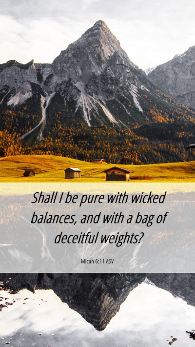 Picture 06 - Micah 6:11 ASV Mobile Phone Wallpaper - Shall I be pure with wicked balances, and with a - Mobile Bible Verse Wallpaper