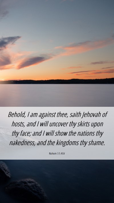 Picture 06 - Nahum 3:5 ASV Mobile Phone Wallpaper - Behold, I am against thee, saith Jehovah of - Mobile Bible Verse Wallpaper