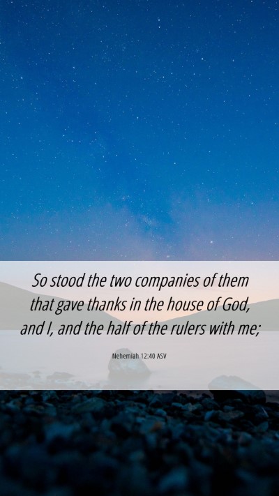 Picture 06 - Nehemiah 12:40 ASV Mobile Phone Wallpaper - So stood the two companies of them that gave - Mobile Bible Verse Wallpaper