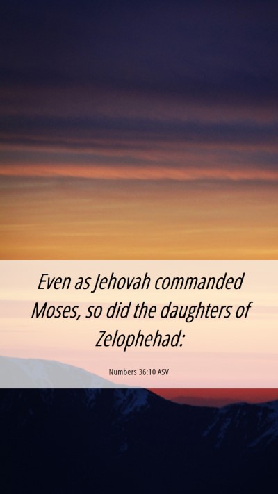 Picture 06 - Numbers 36:10 ASV Mobile Phone Wallpaper - Even as Jehovah commanded Moses, so did the - Mobile Bible Verse Wallpaper