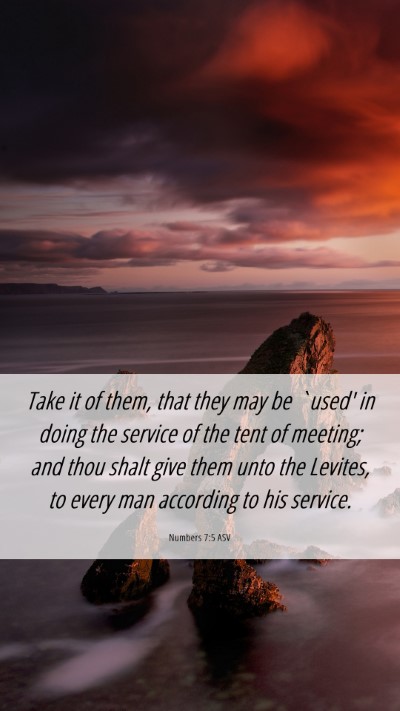 Picture 06 - Numbers 7:5 ASV Mobile Phone Wallpaper - Take it of them, that they may be `used' in doing - Mobile Bible Verse Wallpaper