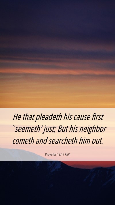 Picture 06 - Proverbs 18:17 ASV Mobile Phone Wallpaper - He that pleadeth his cause first `seemeth' just; - Mobile Bible Verse Wallpaper