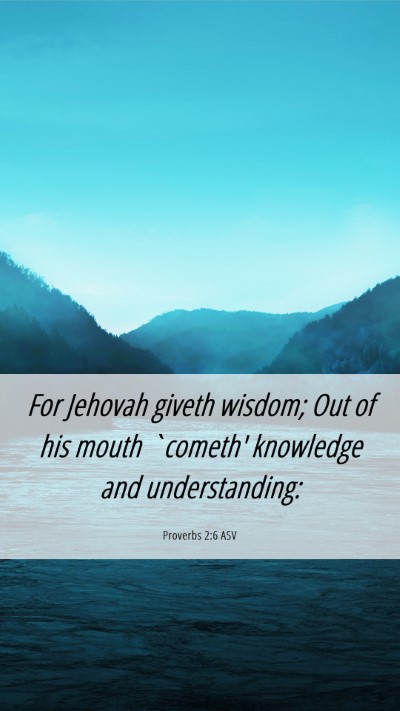 Picture 06 - Proverbs 2:6 ASV Mobile Phone Wallpaper - For Jehovah giveth wisdom; Out of his mouth - Mobile Bible Verse Wallpaper