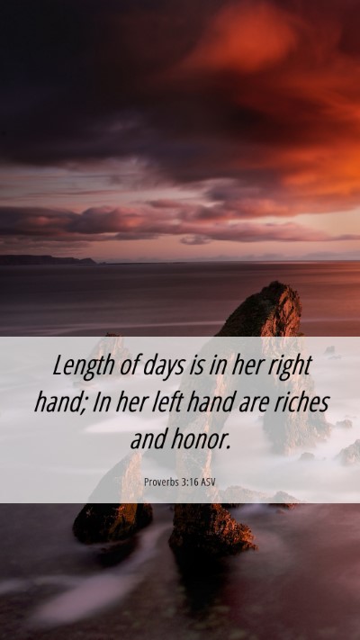 Picture 06 - Proverbs 3:16 ASV Mobile Phone Wallpaper - Length of days is in her right hand; In her left - Mobile Bible Verse Wallpaper