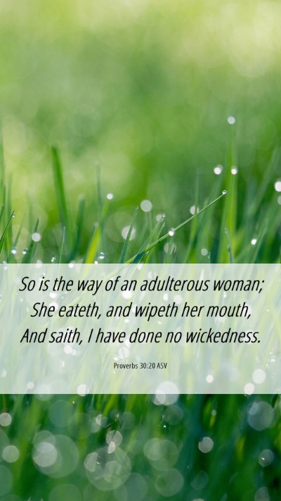 Picture 06 - Proverbs 30:20 ASV Mobile Phone Wallpaper - So is the way of an adulterous woman; She eateth, - Mobile Bible Verse Wallpaper