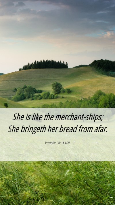 Picture 06 - Proverbs 31:14 ASV Mobile Phone Wallpaper - She is like the merchant-ships; She bringeth her - Mobile Bible Verse Wallpaper